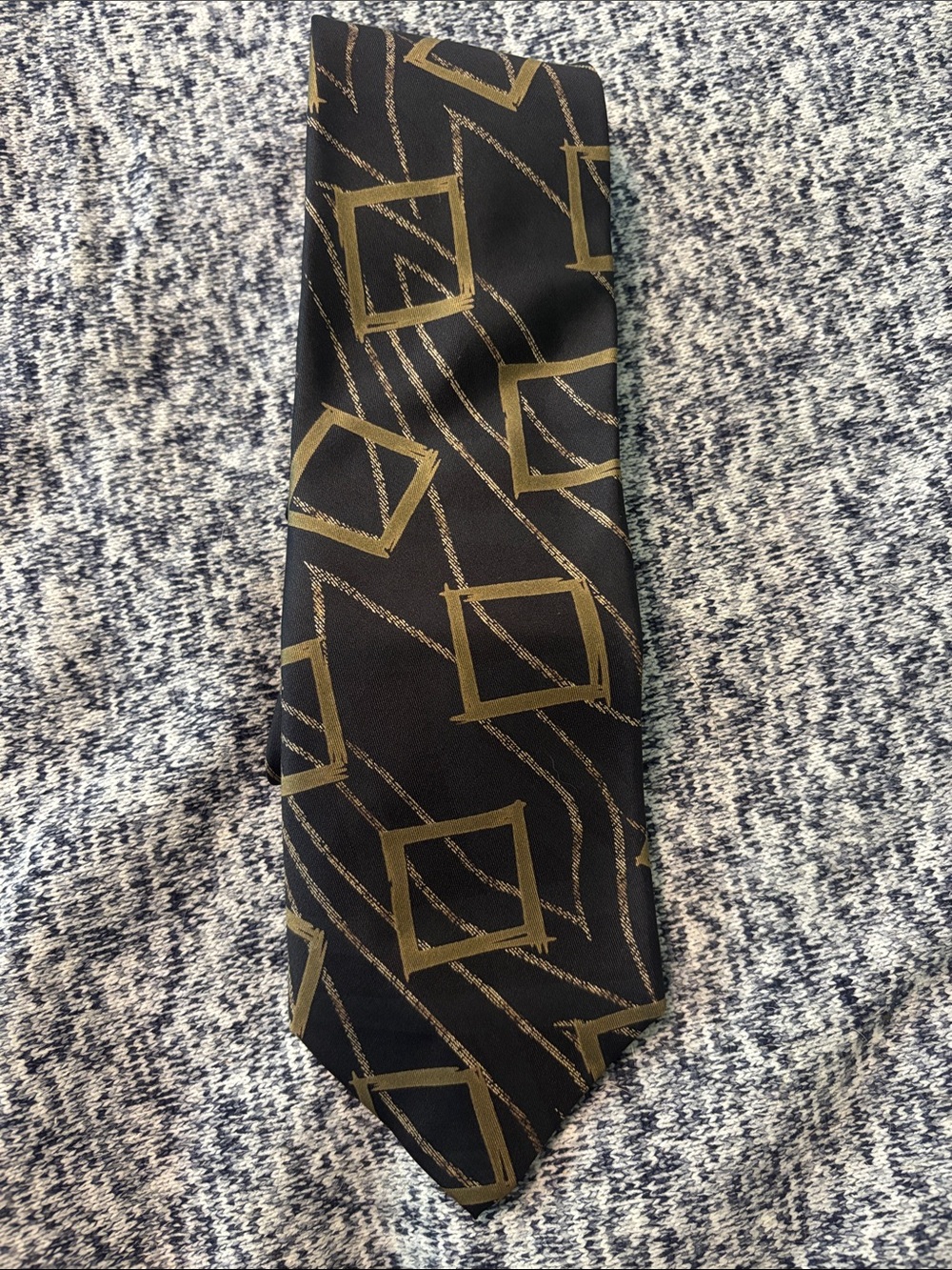 Men's Black Tie with Gold Geometric Squares